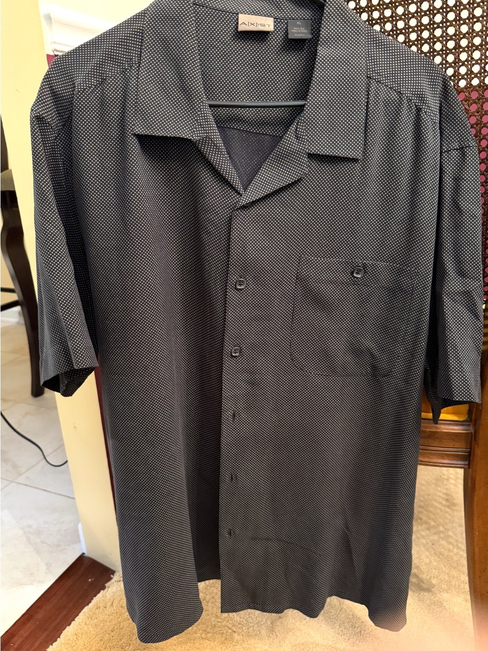 Axis Men’s Black Button-Front Short Sleeve Shirt with White Microdot